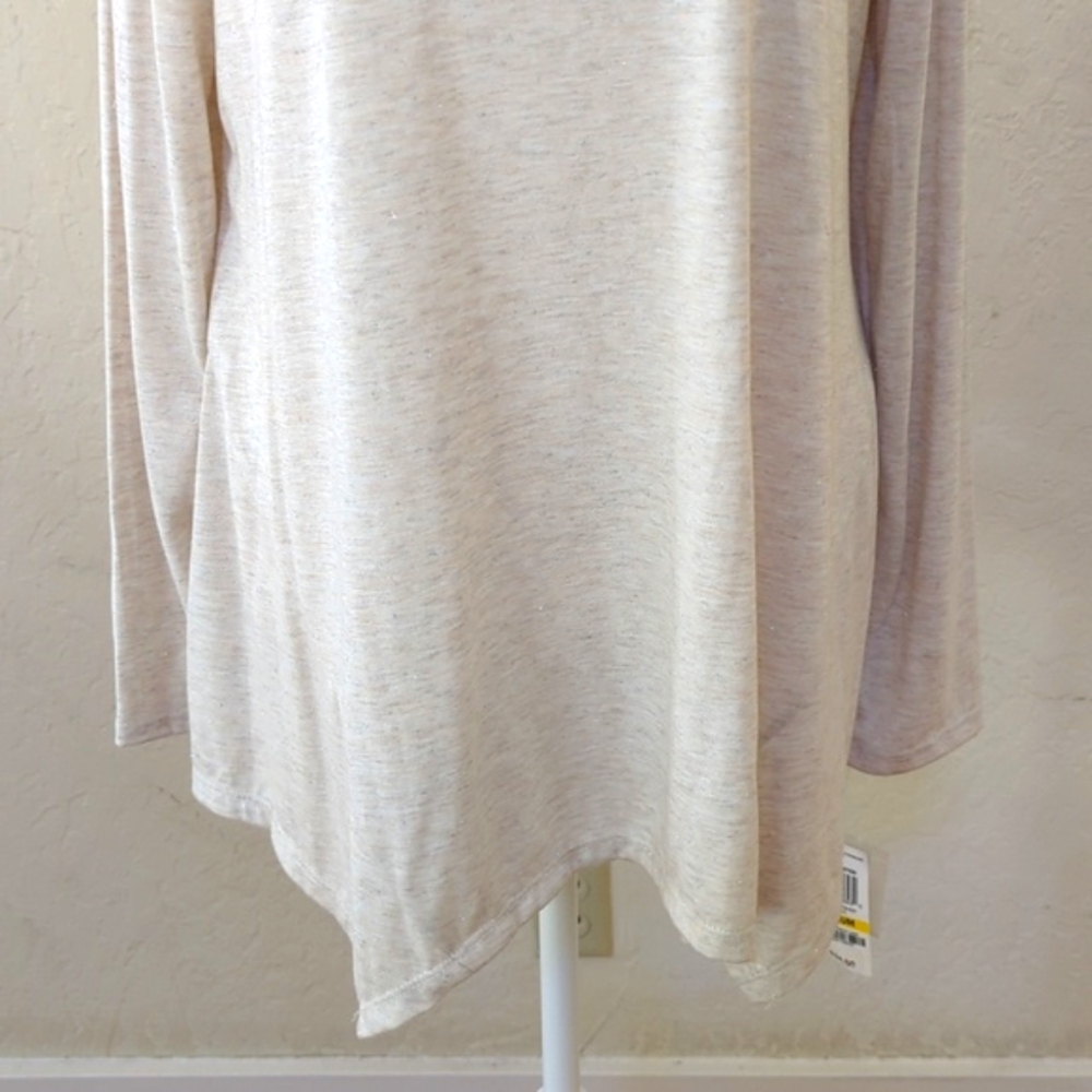 Style & Co Beige Speckled Shimmer Cold Shoulder Long Sleeve Top Size Medium - Picture 5 of 12